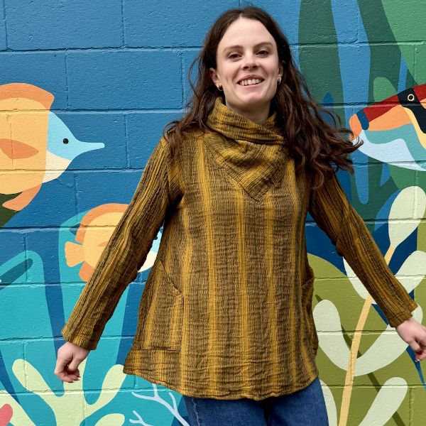 Picture of striped gauzy cowl neck top