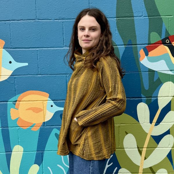 Picture of striped gauzy cowl neck top