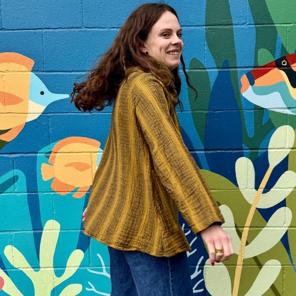 Picture of striped gauzy cowl neck top