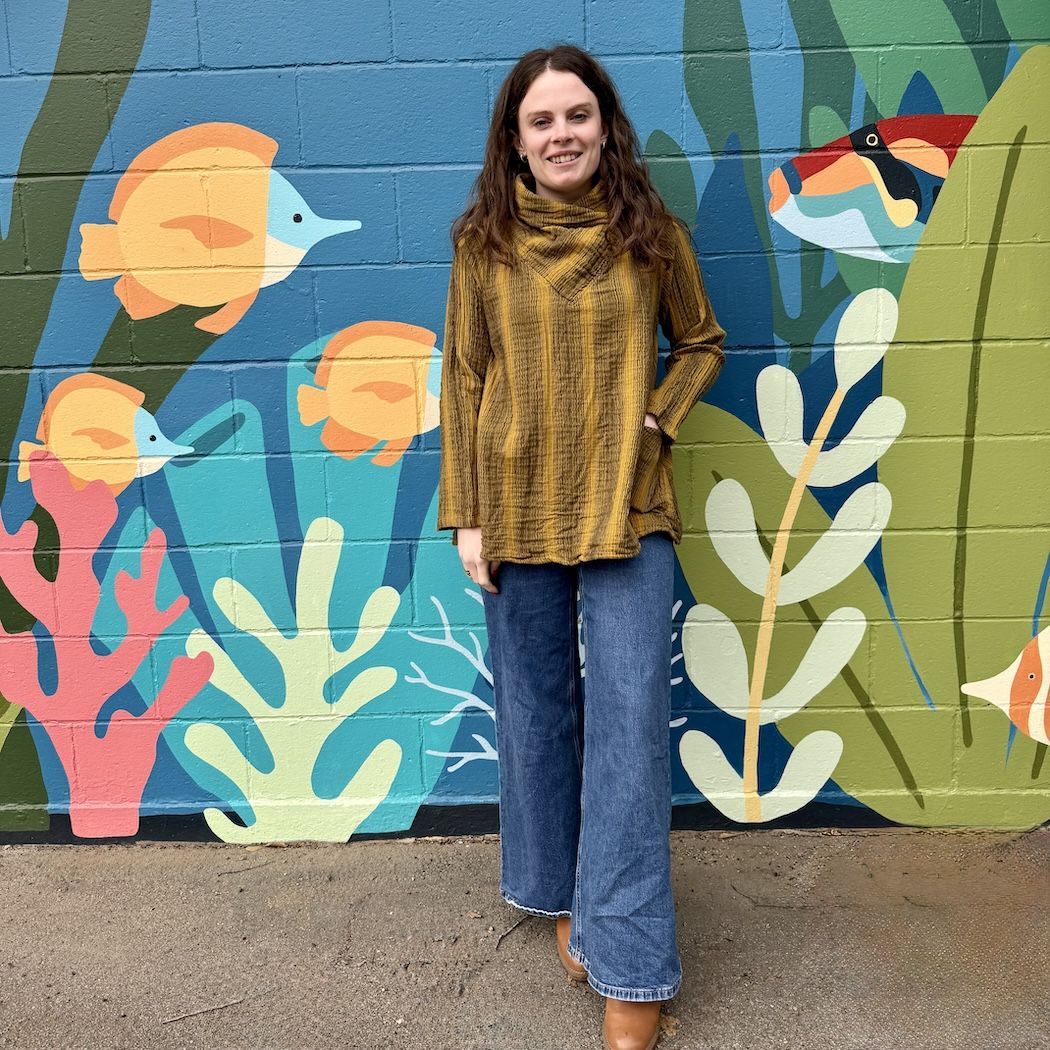 Picture of striped gauzy cowl neck top