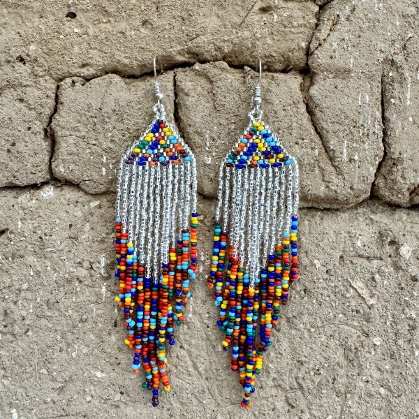 Rainbow Confetti Long Beaded Fringe Earrings