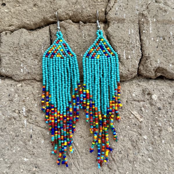 Rainbow Confetti Long Beaded Fringe Earrings