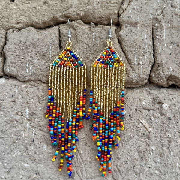 Rainbow Confetti Long Beaded Fringe Earrings