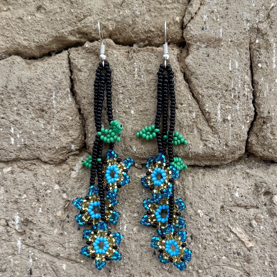 Three Flower Dangle Beaded Earrings