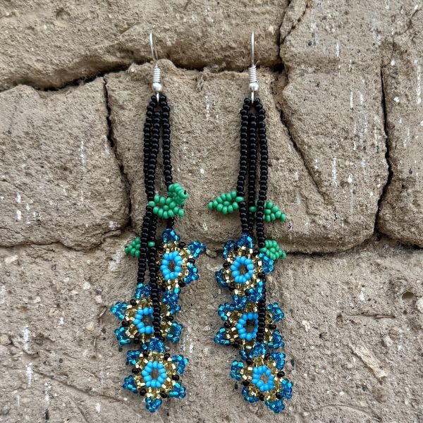 Three Flower Dangle Beaded Earrings