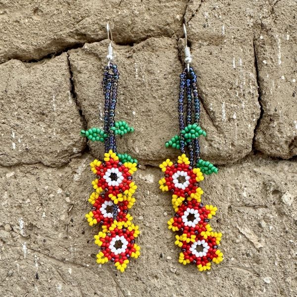 Three Flower Dangle Beaded Earrings