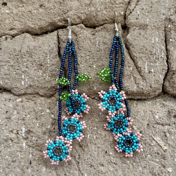 Three Flower Dangle Beaded Earrings