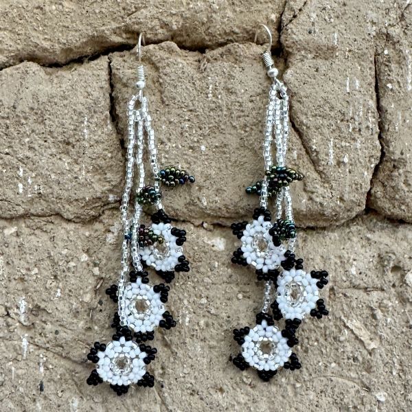 Three Flower Dangle Beaded Earrings