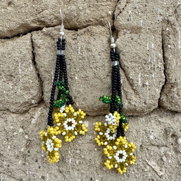 Three Flower Dangle Beaded Earrings