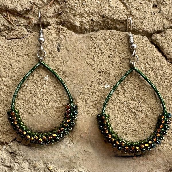Teardrop Beaded Wire Earrings