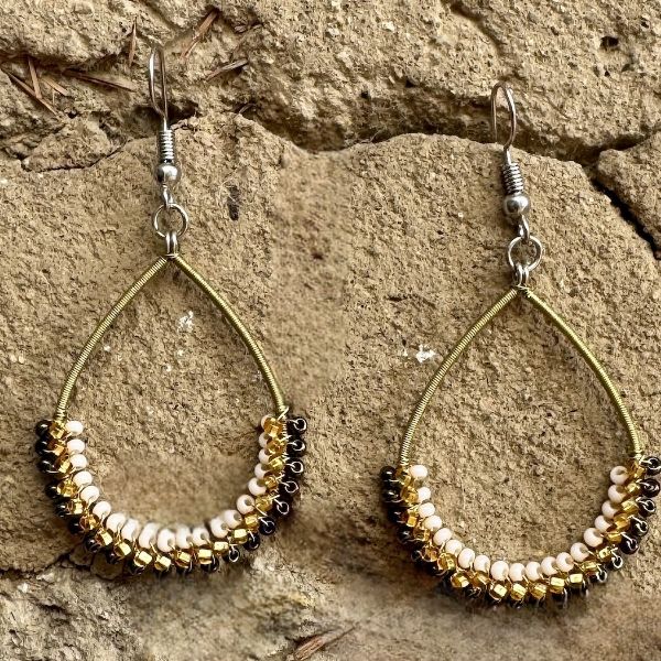 Teardrop Beaded Wire Earrings