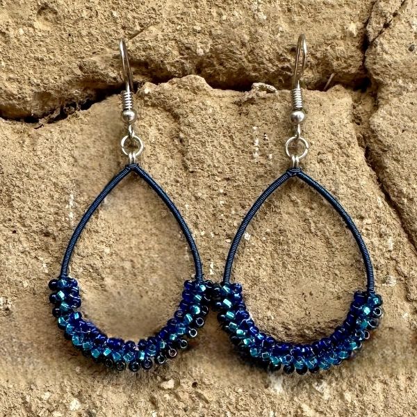 Teardrop Beaded Wire Earrings