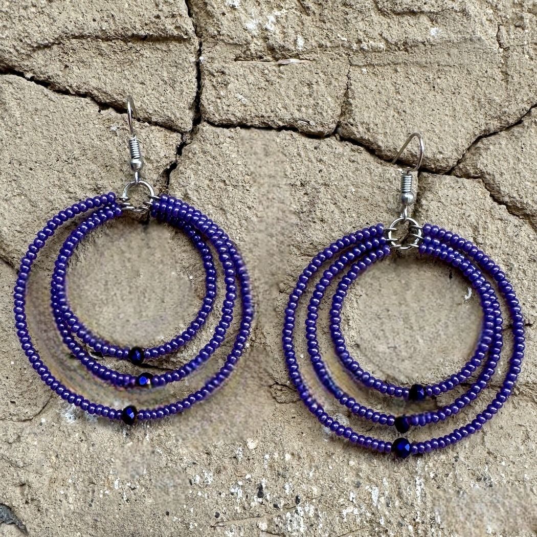 Triple Beaded Hoop Earrings