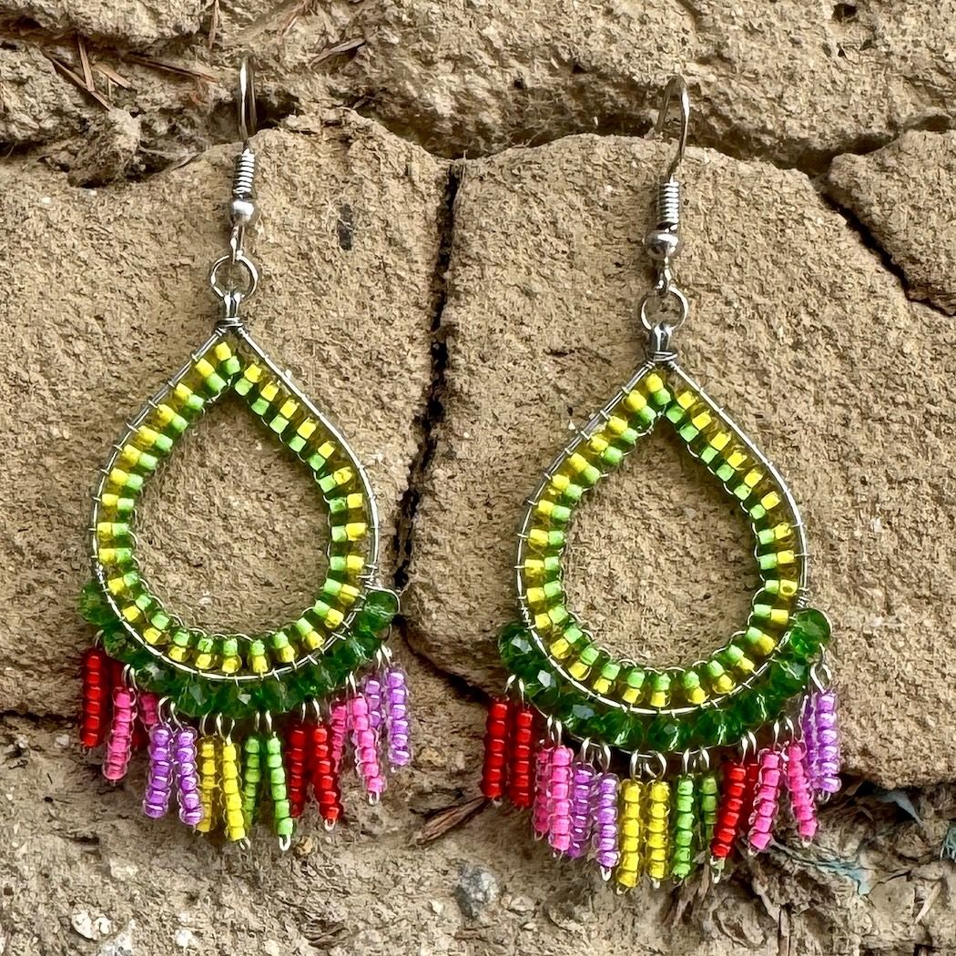 Teardrop Fringe Beaded Earrings