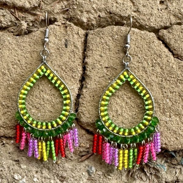 Teardrop Fringe Beaded Earrings