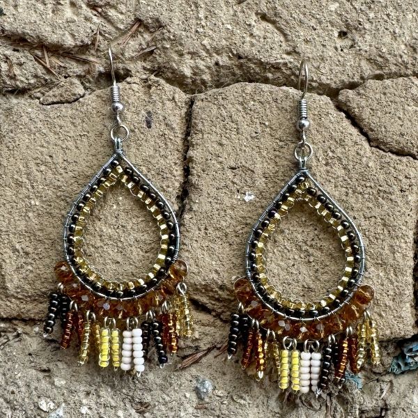 Teardrop Fringe Beaded Earrings