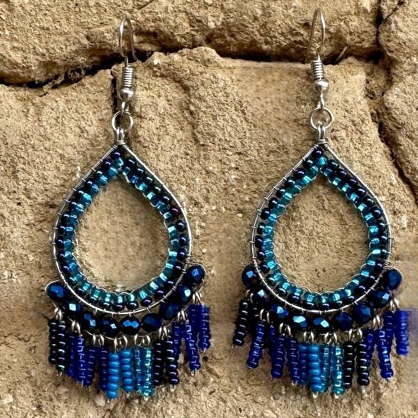 Teardrop Fringe Beaded Earrings
