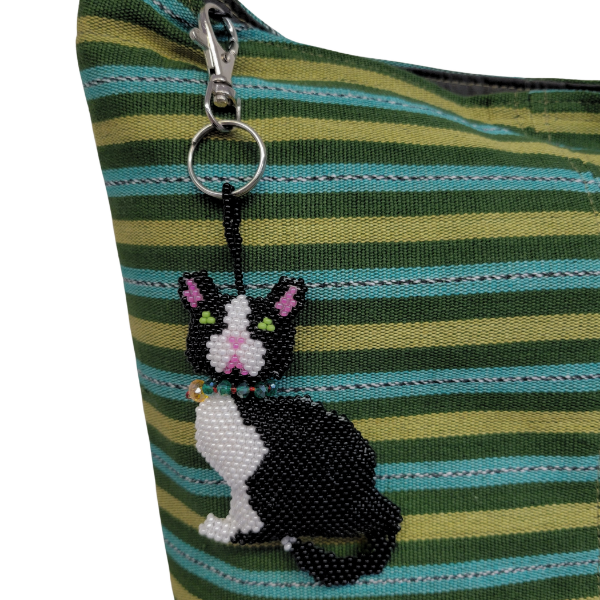 Tuxedo Cat Beaded Bag Charm