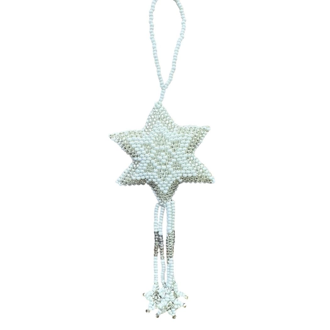 Large White Star Beaded Ornament