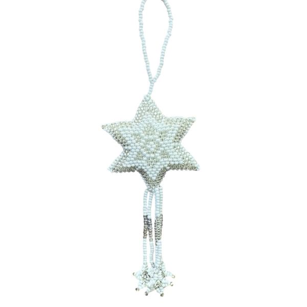 Large White Star Beaded Ornament
