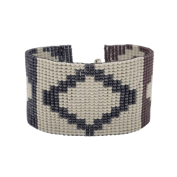 Czech Beaded Three Diamond Cuff Bracelet