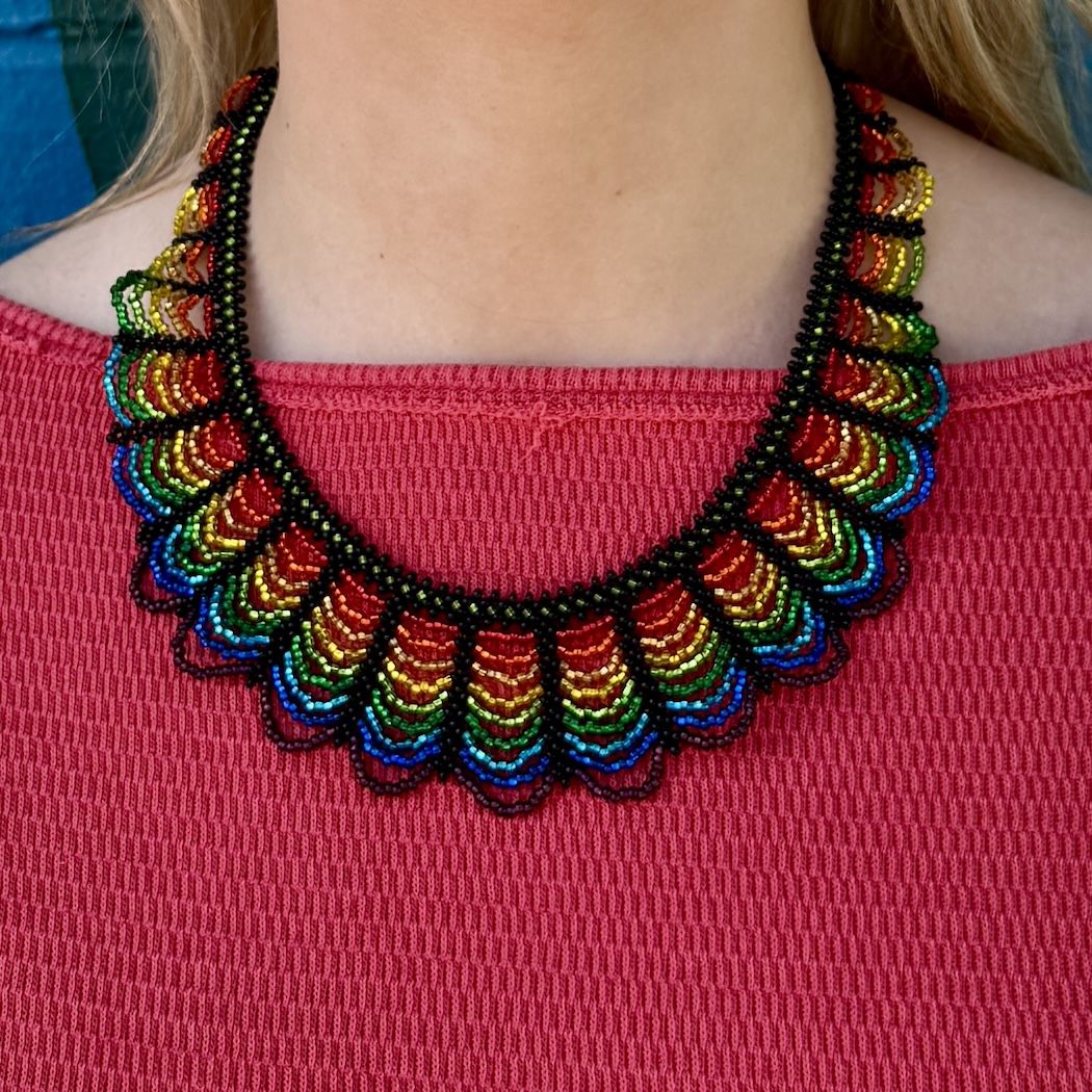 Rainbow Wave Beaded Collar Necklace