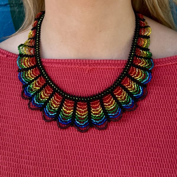 Rainbow Wave Beaded Collar Necklace