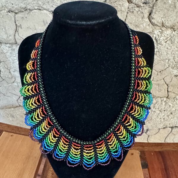 Rainbow Wave Beaded Collar Necklace
