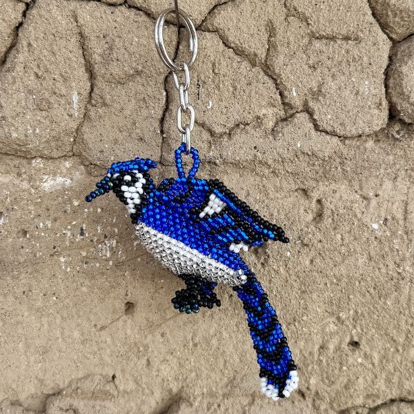 Blue Jay Beaded Keychain