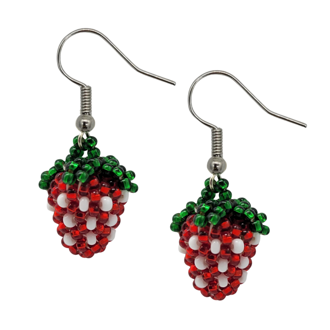 Tiny Strawberry Beaded Dangle Earrings