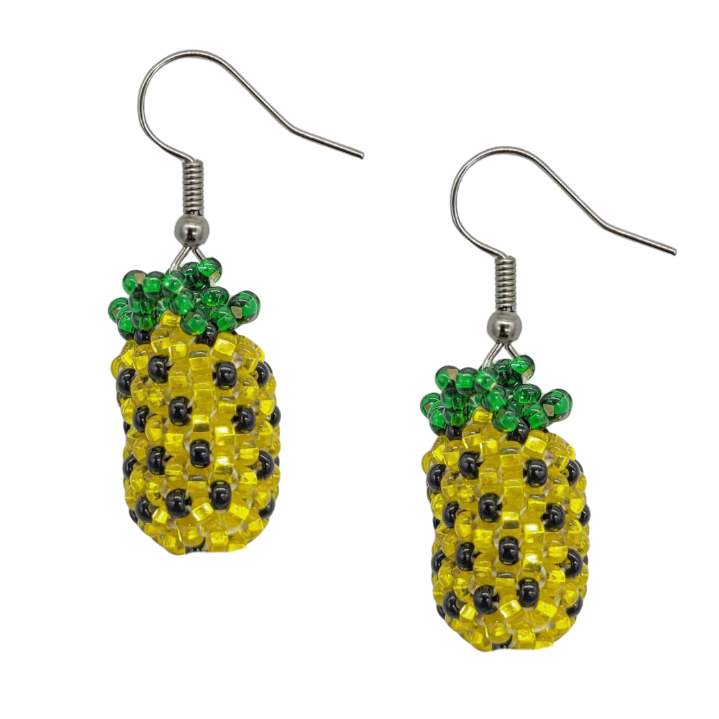 Tiny Pineapple Beaded Dangle Earrings