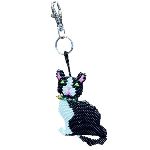 Tuxedo Cat Beaded Bag Charm