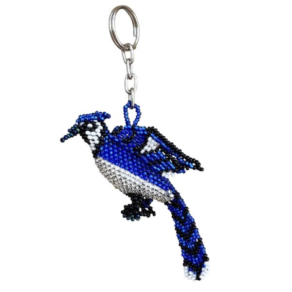 Blue Jay Beaded Keychain