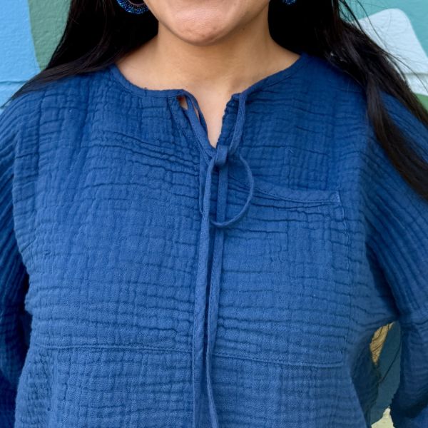 Cotton 3/4 Sleeve Front Tie Crop Top