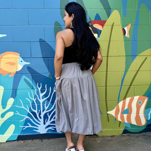 Cotton Bubble Hem Midi Skirt