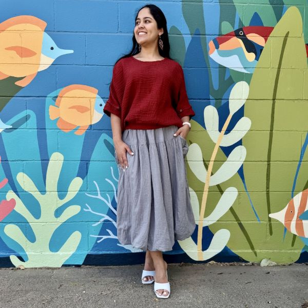 Cotton Bubble Hem Midi Skirt