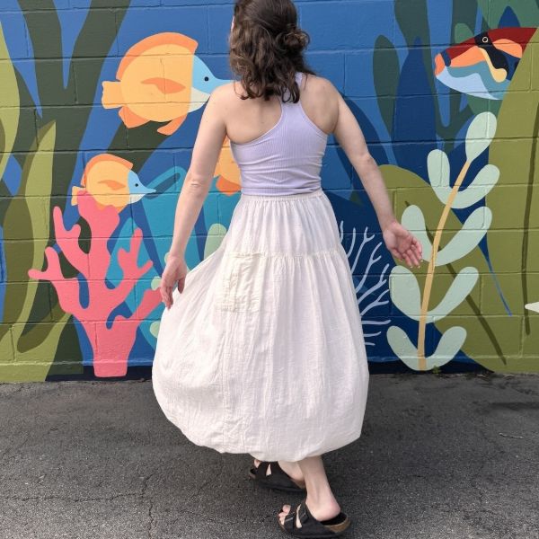 Cotton Bubble Hem Midi Skirt