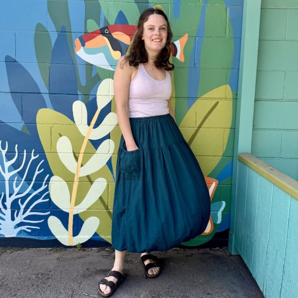Cotton Bubble Hem Midi Skirt