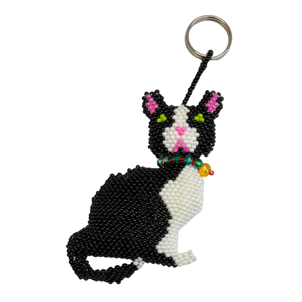 Tuxedo Cat Beaded Keychain
