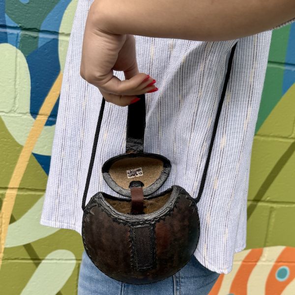 Handcrafted Ghanaian Leather Trim Gourd Bag