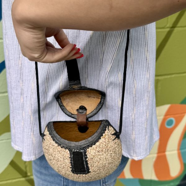 Handcrafted Ghanaian Leather Trim Gourd Bag