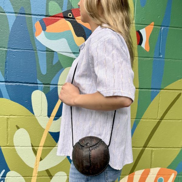 Handcrafted Ghanaian Leather Trim Gourd Bag