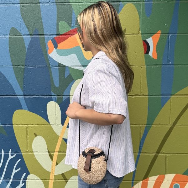 Handcrafted Ghanaian Leather Trim Gourd Bag