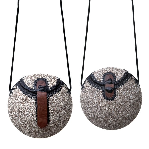 Handcrafted Ghanaian Leather Trim Gourd Bag