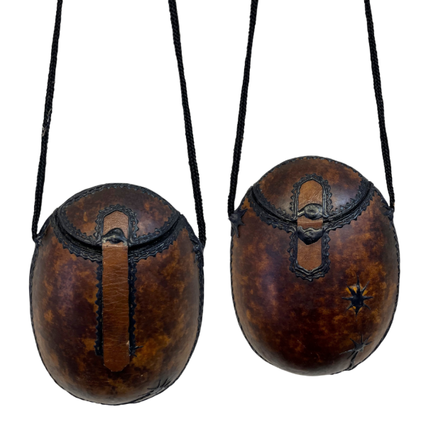Handcrafted Ghanaian Leather Trim Gourd Bag Large