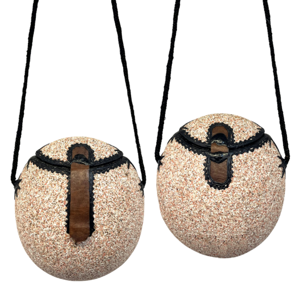 Handcrafted Ghanaian Leather Trim Gourd Bag Large