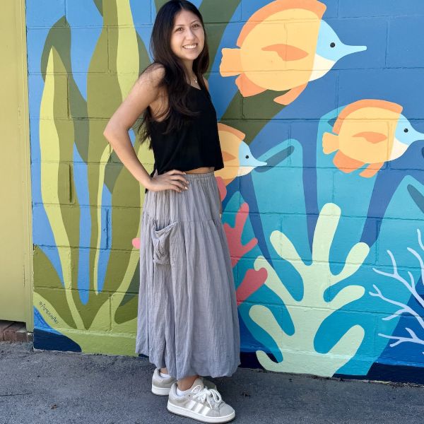 Cotton Bubble Hem Midi Skirt