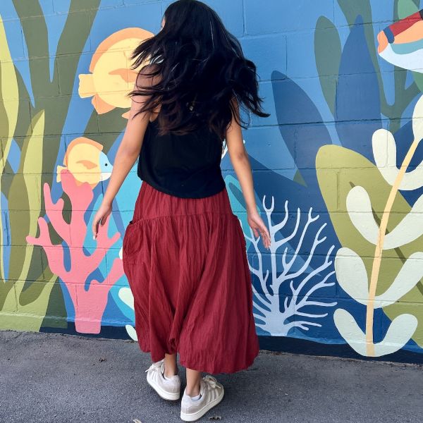 Cotton Bubble Hem Midi Skirt