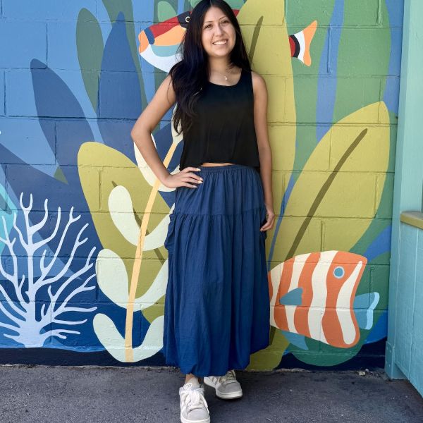 Cotton Bubble Hem Midi Skirt