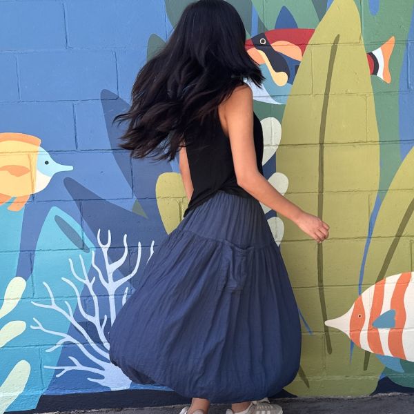 Cotton Bubble Hem Midi Skirt